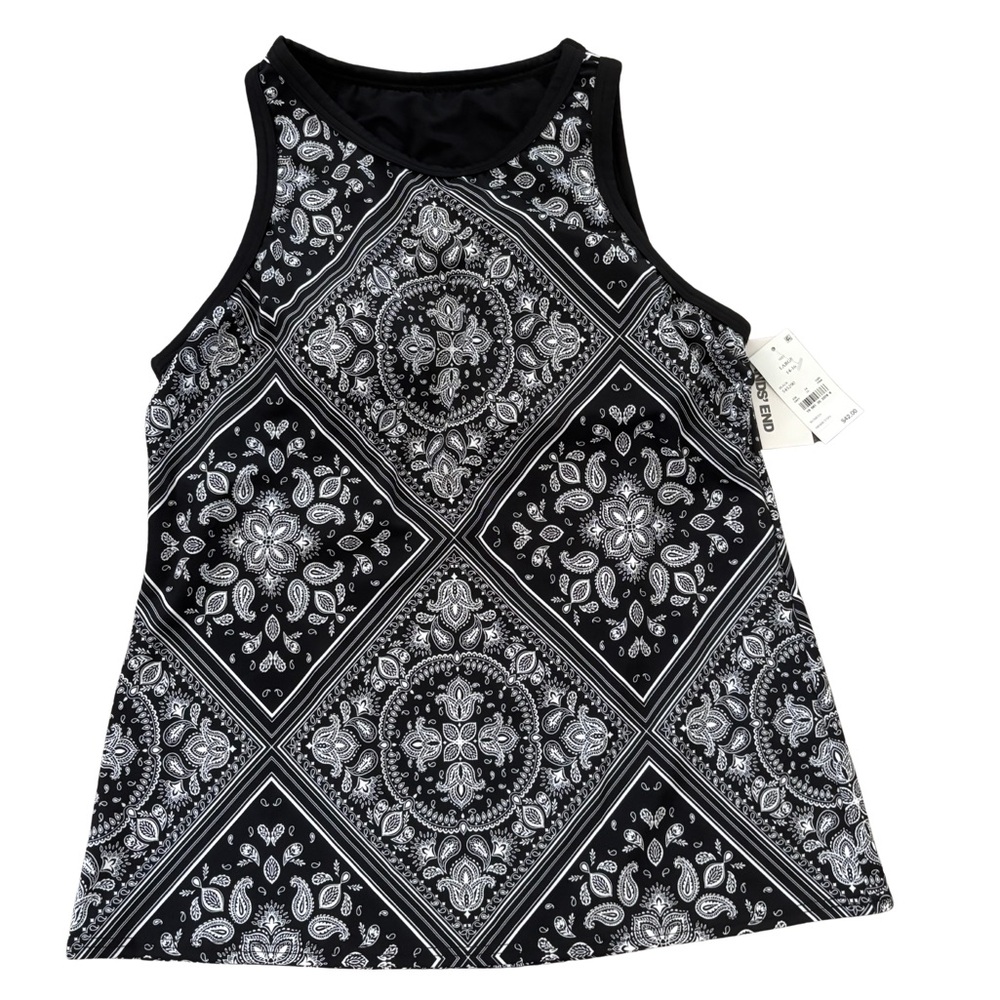 Lands' End Black and White Paisley Swim Tankini Top